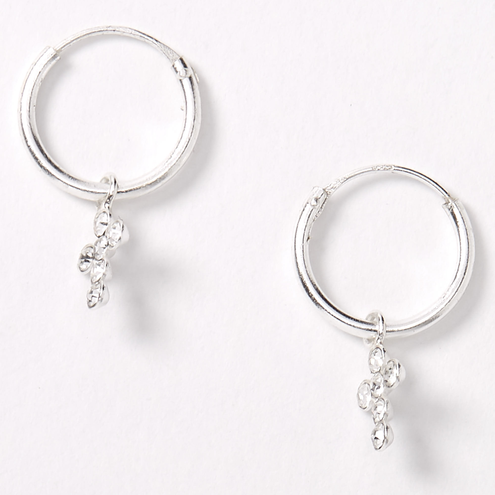 Sterling Silver Cross Line Stud Cuff Huggie Earrings Jewellery 2 Tones